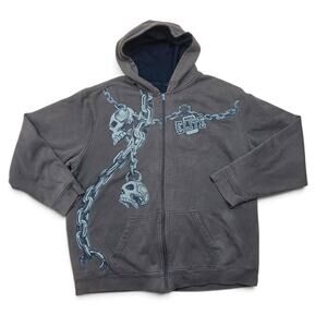 MMA ELITE Hoodie Men XL VTG Y2K Skull Wings Chains Full Zip Fightwear Sweatshirt